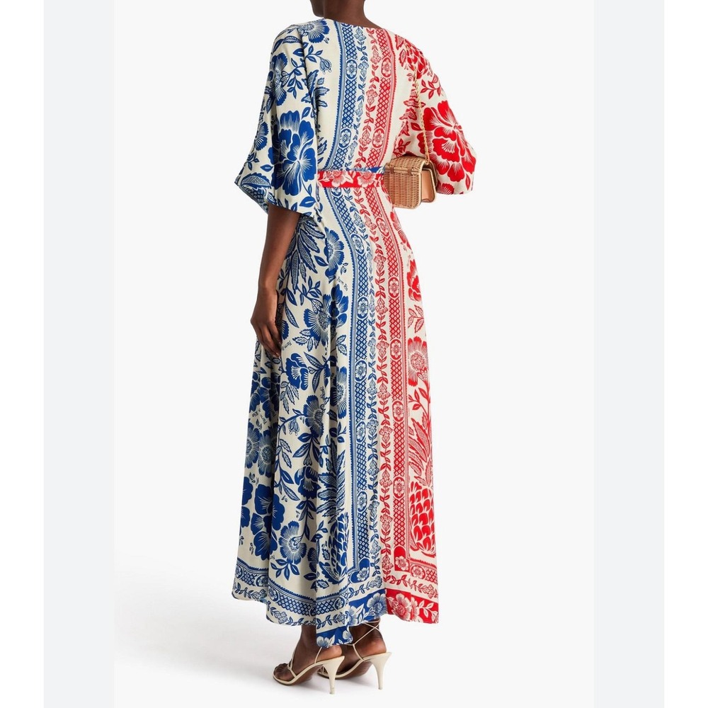 NWT Farm Rio Mixed Pineapple Garden Maxi Wrap Dress Red Blue Floral Medium - Picture 2 of 11